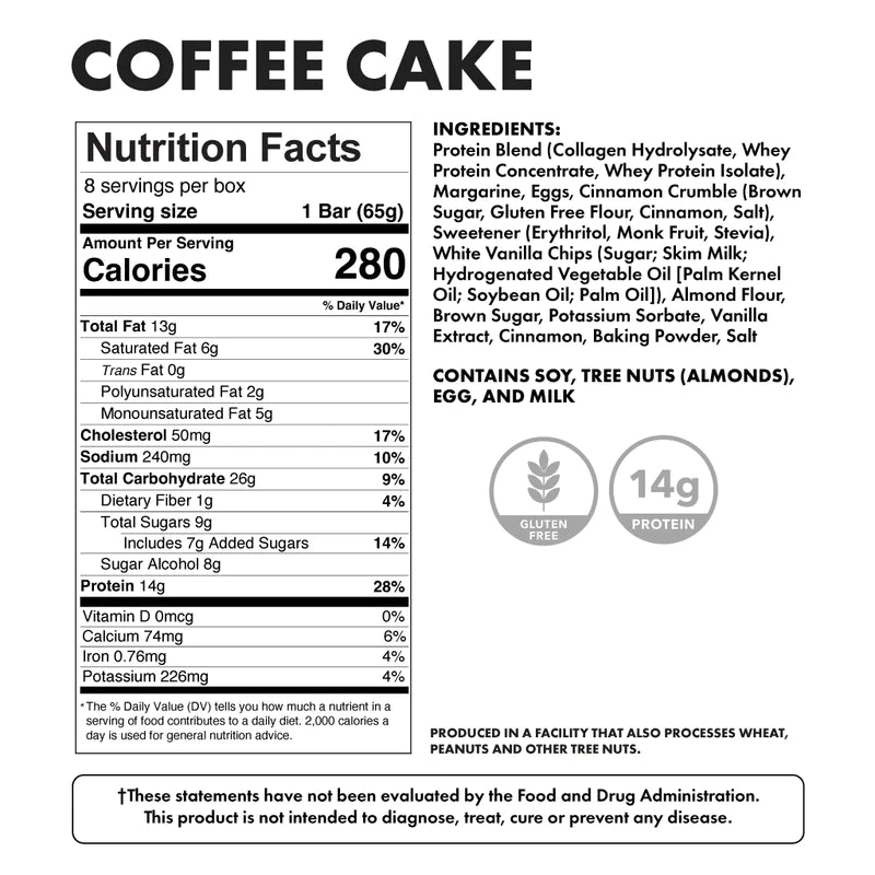 Bowmar Nutrition Protein Coffee Cake (Box of 8 bars) Protein Snacks Bowmar Nutrition