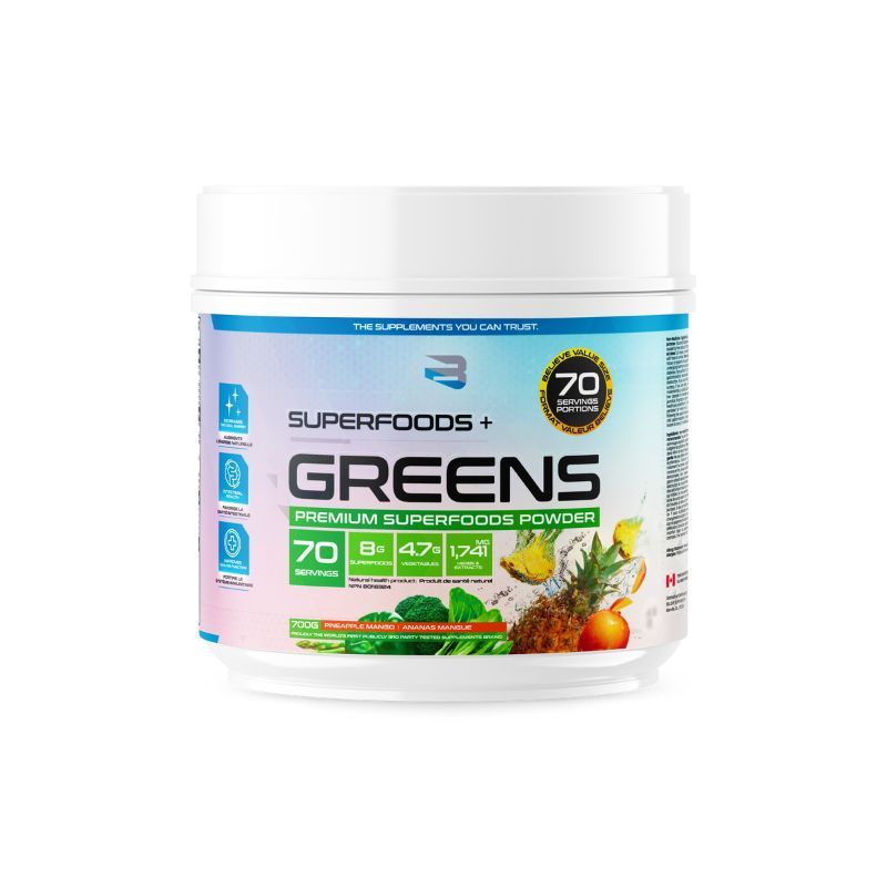 NEW SIZE Believe Supplements Organic Greens (70 servings) Greens Pineapple Mango Believe Supplements