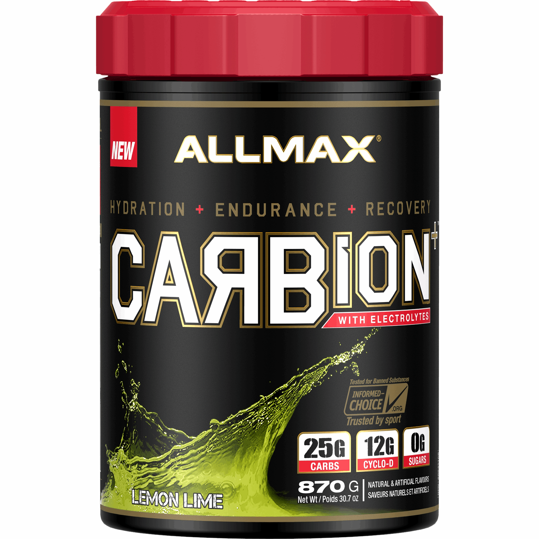 ALLMAX CARBION+Maximum Strength Electrolyte and Hydration Energy Drink (30 Servings) Carbohydrates Lemon Lime Allmax Nutrition