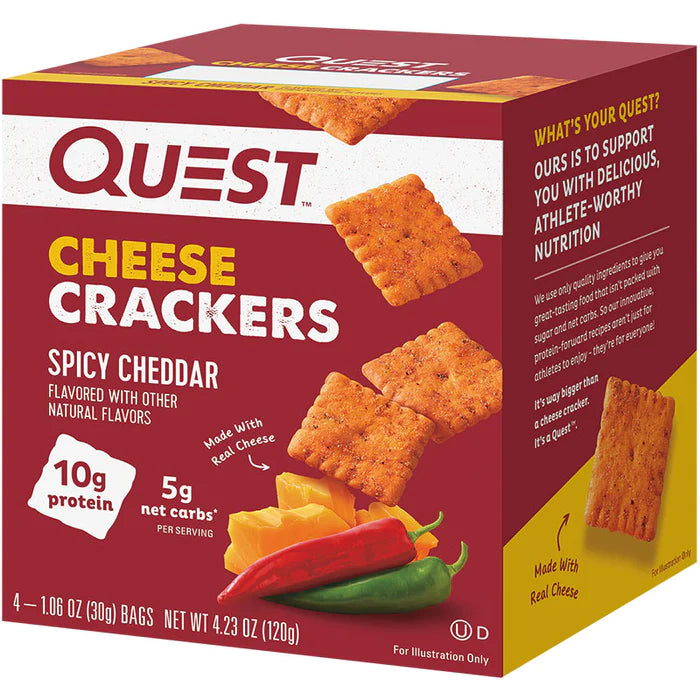 Quest Nutrition Cheese Crackers (Box of 4 Bags) Protein Snacks Spicy Cheddar Quest Nutrition