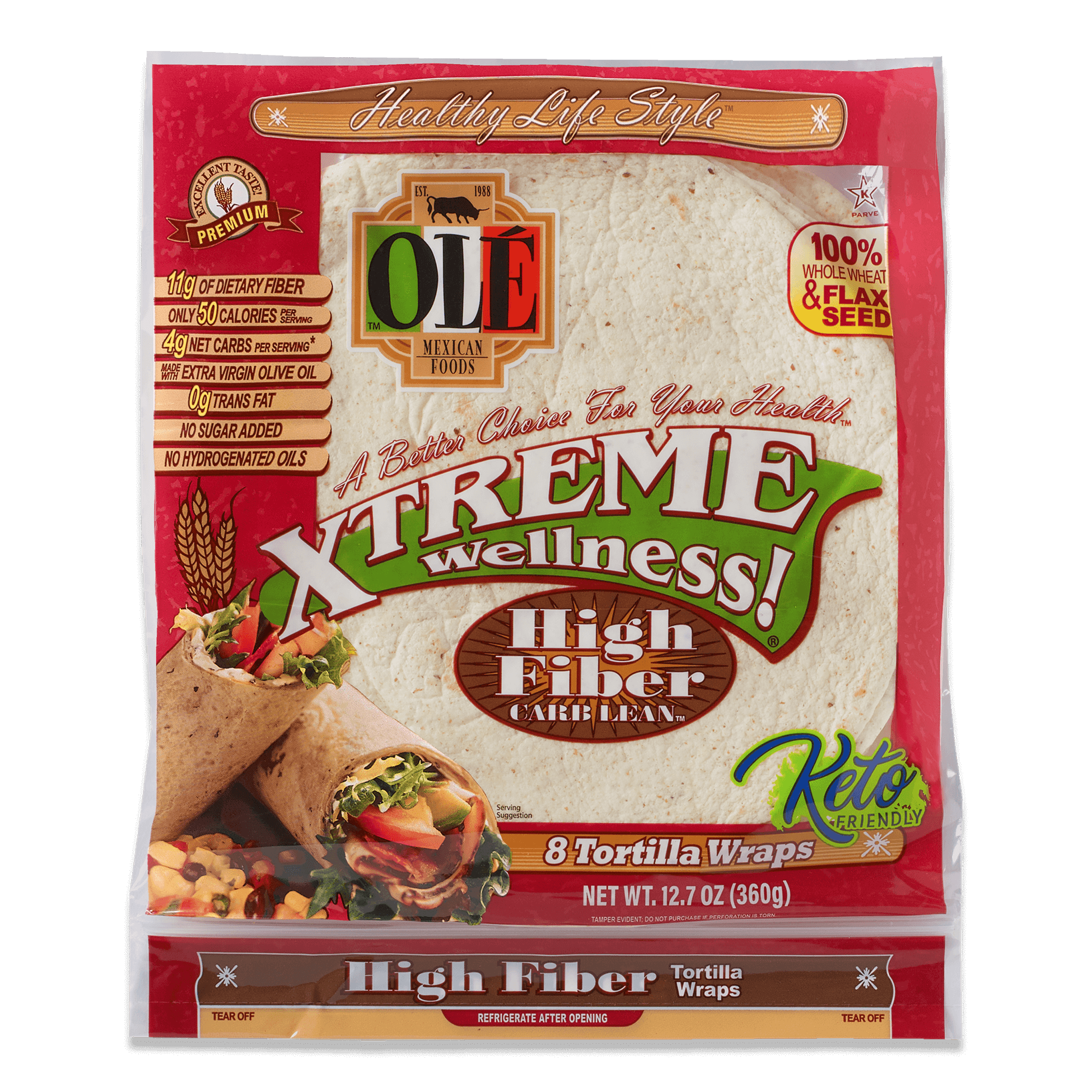 Ole Xtreme Wellness High Fiber Low Carb Wraps (8 wraps) Protein Snacks Ole Mexican Foods