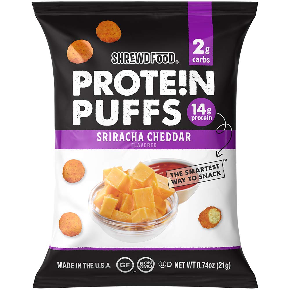 Shrewd Food Protein Puffs (1 bag) Protein Snacks Nacho Cheese,Pizza,Sour Cream & Onion BEST BY NOV 22/2022,Aged White Cheddar BEST BY DEC 21/2022,Buffalo Ranch BEST BY DEC 20/2022,Sweet Thai Chili BEST BY DEC 01/2022,Totally Taco BEST BY DEC 01/2022,Avocado Toast,Cookies & Cream BEST BY MAR 04/2023,Caramel Apple Pie BEST BY DEC 28/2022 Shrewd Food