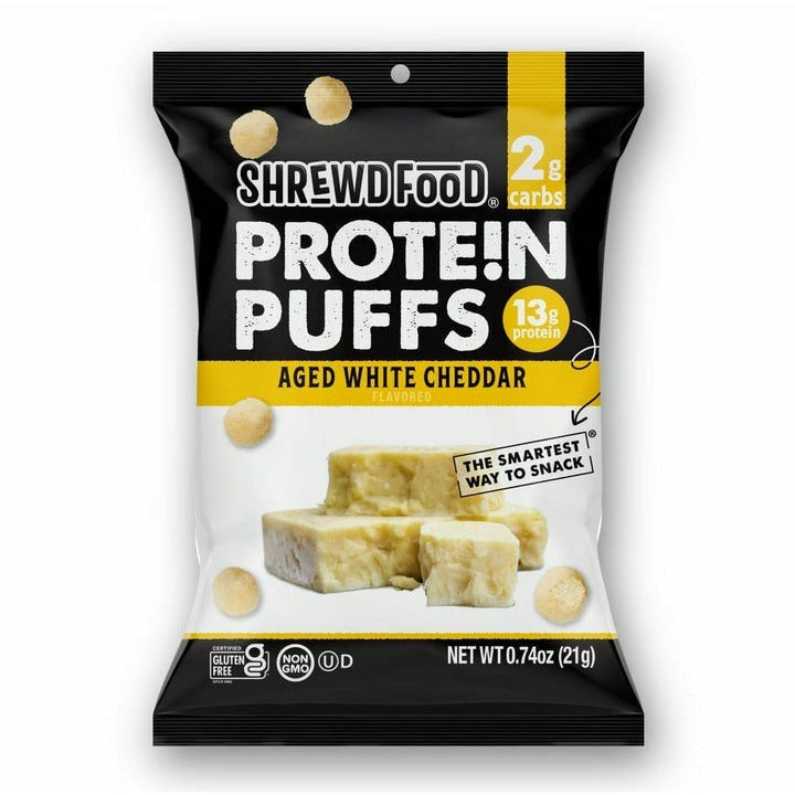Shrewd Food Protein Puffs (1 bag) Protein Snacks Aged White Cheddar BEST BY DEC 21/2022 Shrewd Food