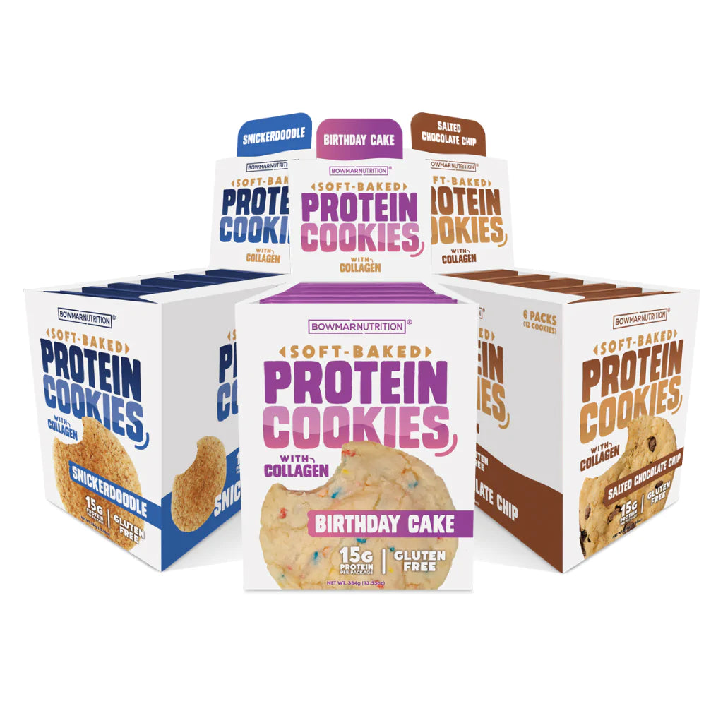 Bowmar Nutrition Protein Cookies (BOX OF 6) Protein Snacks Salted Chocolate Chip,Snickerdoodle,Birthday Cake Bowmar Nutrition