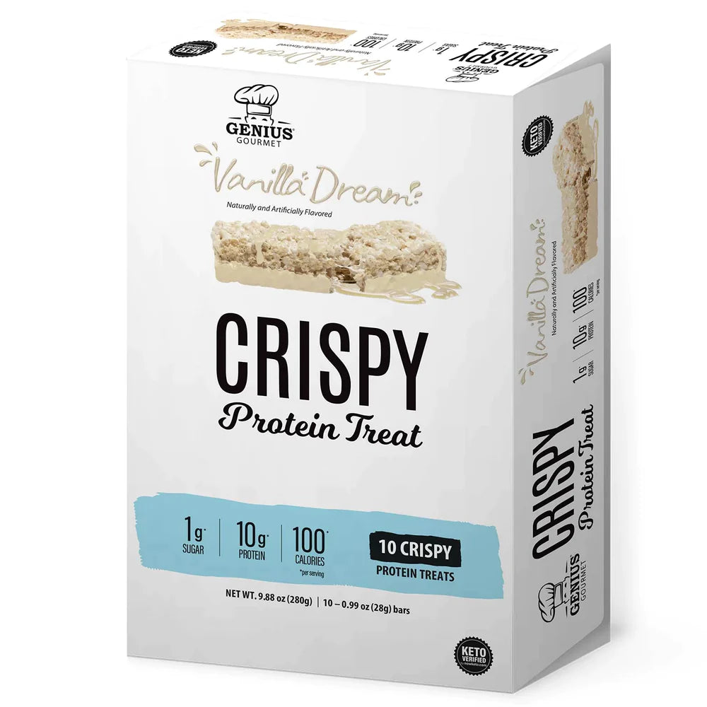 Genius Gourmet Crispy Protein Treat (1 box of 10 bars) Protein Snacks Vanilla Dream Genius Gourmet