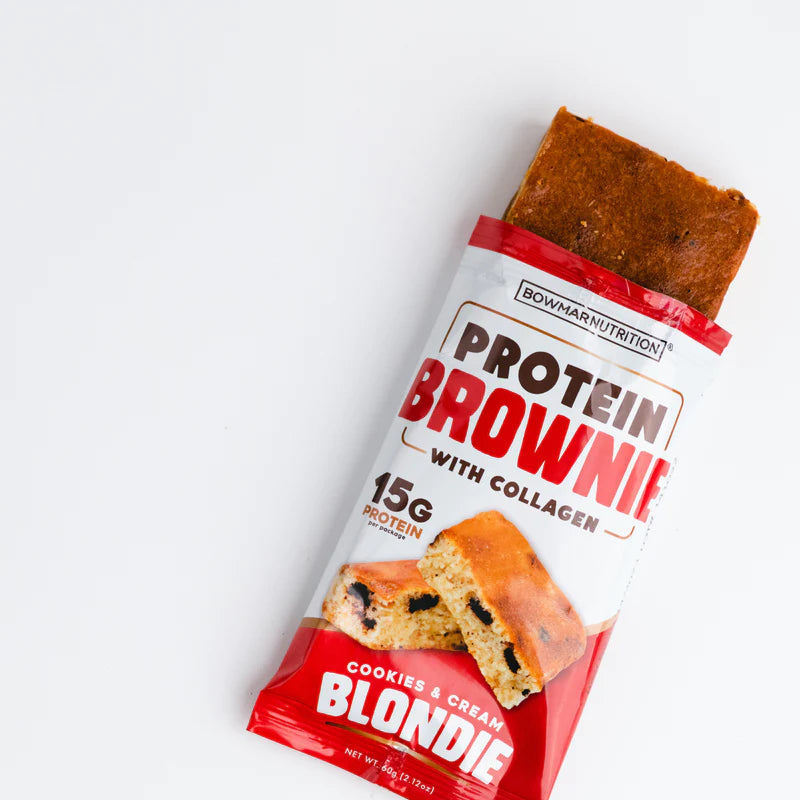 Bowmar Nutrition Protein Brownie (1 brownie) Protein Snacks Cookies And Cream Blondie (CONTAINS GLUTEN! printing error on the label) Bowmar Nutrition