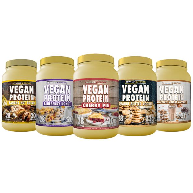 Bowmar Nutrition Vegan Protein (2lb) Vegan Protein Blueberry Donut,Banana Nut Bread,Peanut Butter Cookie,Chocolate Almond Coconut,Cinnamon Cereal,Cookies And Cream bowmar