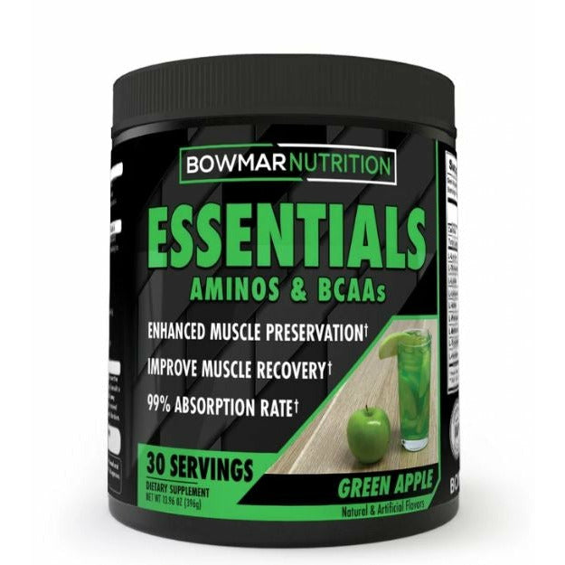 Bowmar Essentials Aminos & BCAA's (30 servings) BCAAs and Amino Acids Green Apple Bowmar Nutrition
