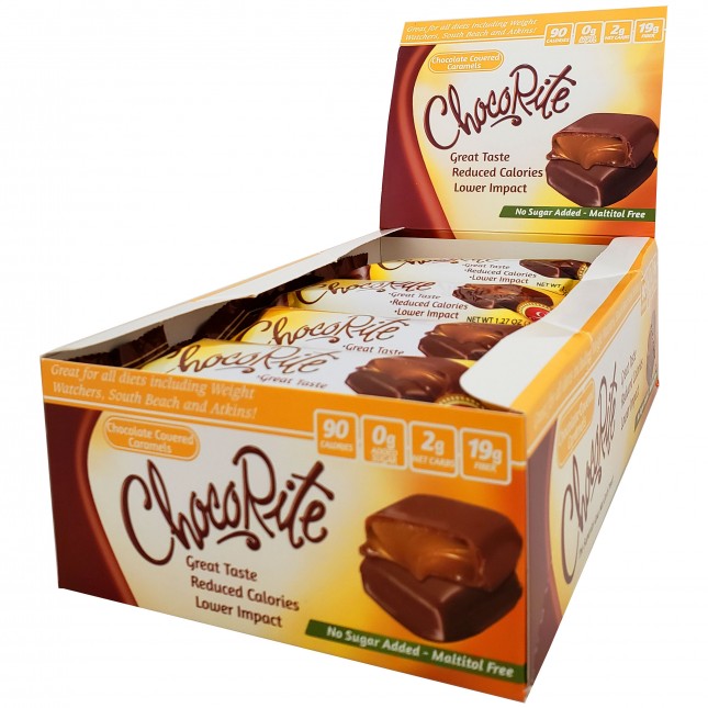 ChocoRite Low Carb KETO Candy Bars Chocolate (Box of 16) Protein Snacks Chocolate Covered Caramel ChocoRite