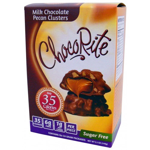 Chocorite 35 Calories KETO Candy Bars VALUE PACK (1 box of 6) Protein Snacks Milk Chocolate Pecan Clusters ChocoRite