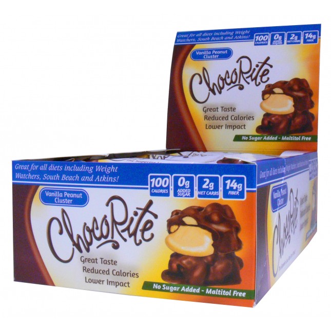ChocoRite Low Carb KETO Candy Bars Chocolate (Box of 16) Protein Snacks Vanilla Peanut Clusters ChocoRite