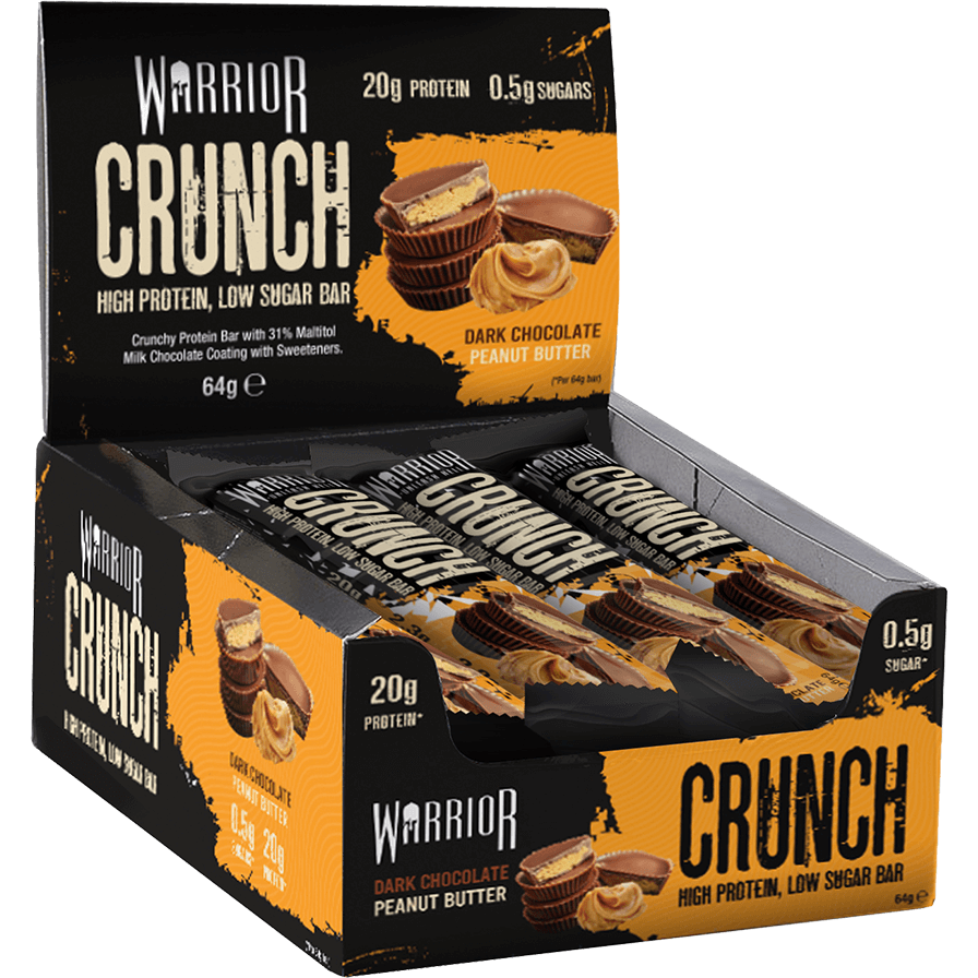 Warrior Crunch Low-Carb Protein Bars (Box of 12) Protein Snacks Dark Chocolate Peanut Butter warrior supplements