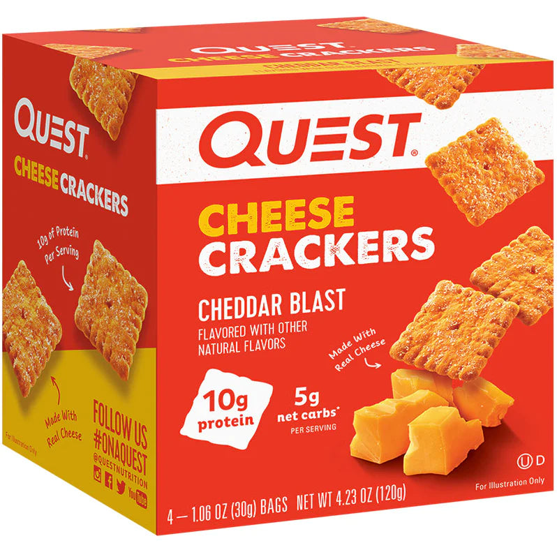Quest Nutrition Cheese Crackers (Box of 4 Bags) Protein Snacks Cheddar Blast Quest Nutrition