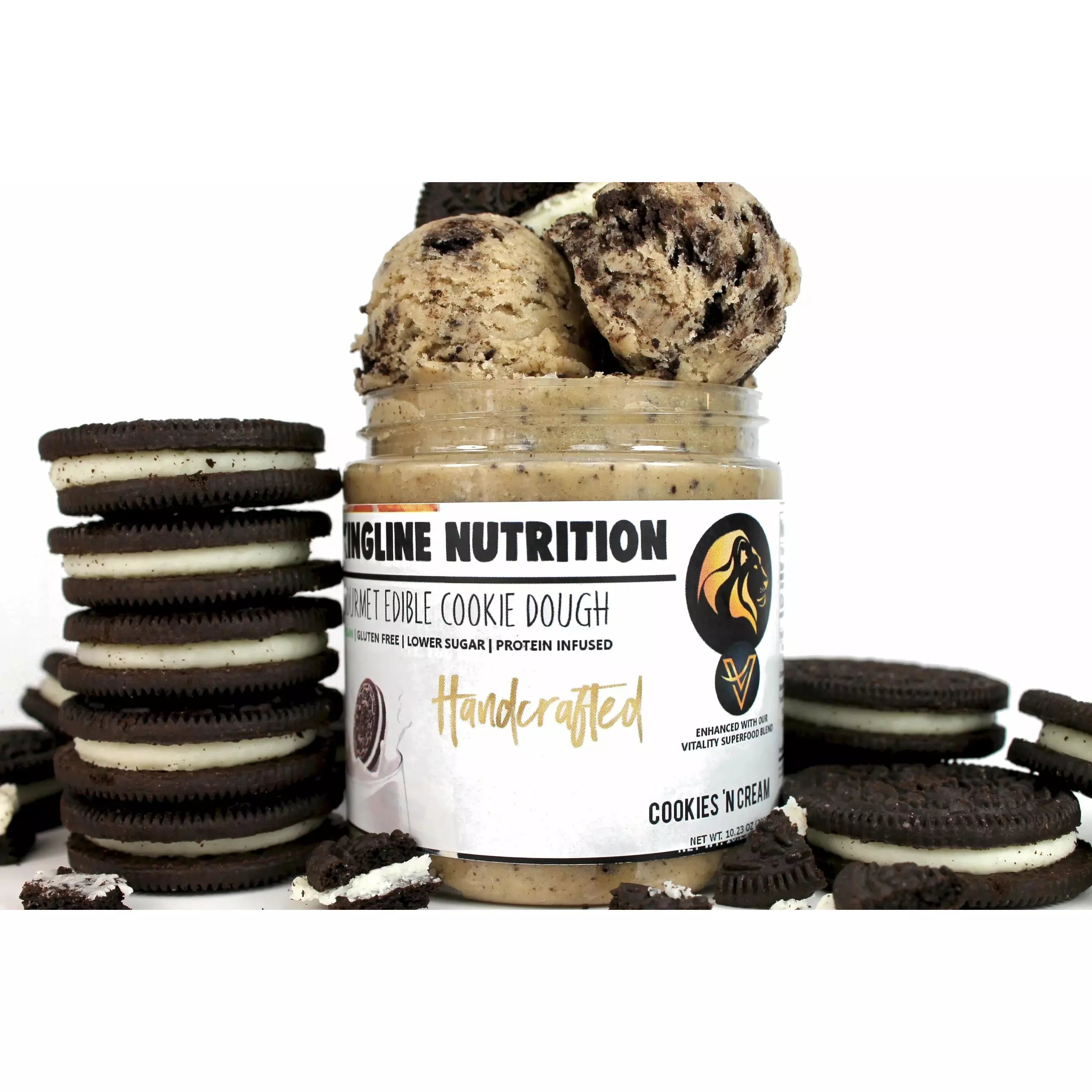 Kingline Nutrition VEGAN Edible Protein Cookie Dough (10 oz jar) Protein Snacks Cookies 'n Cream Kingline Nutition